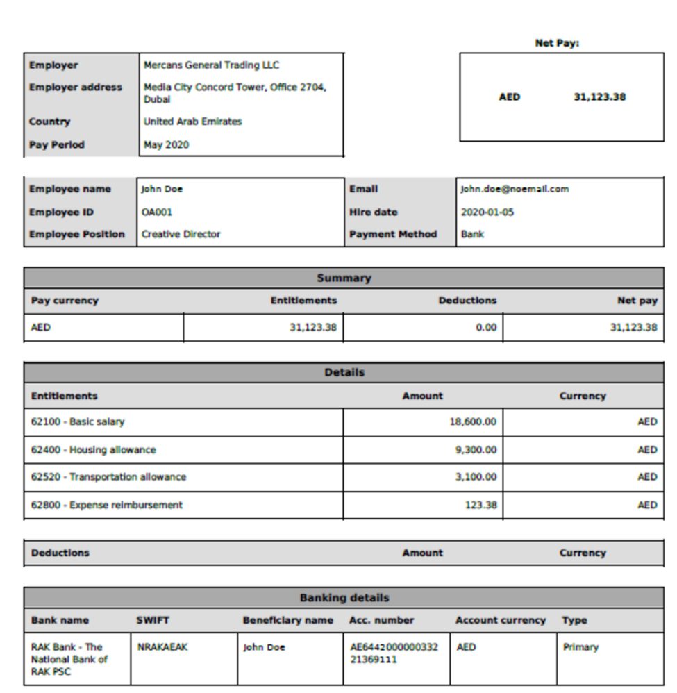 Sample Salary Slip Format