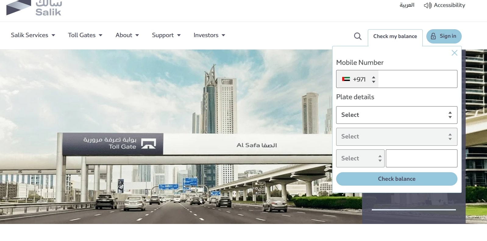 enter details to check salik balance